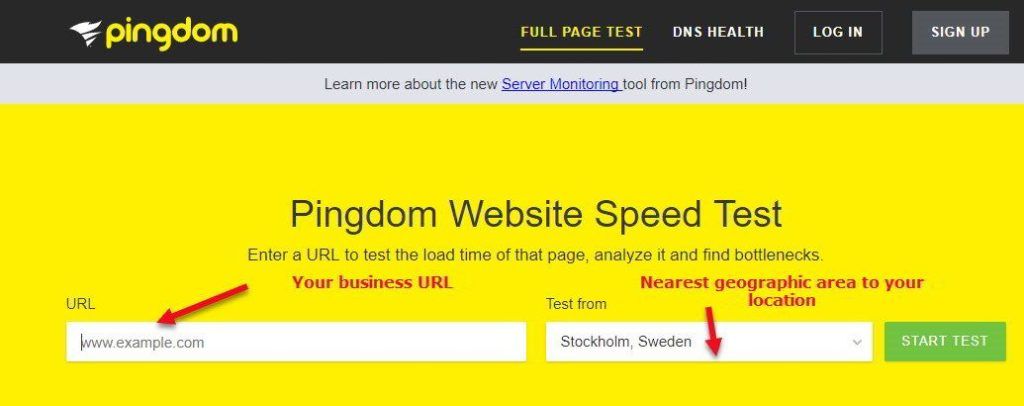 Pingdom website image reference for local web design speed test