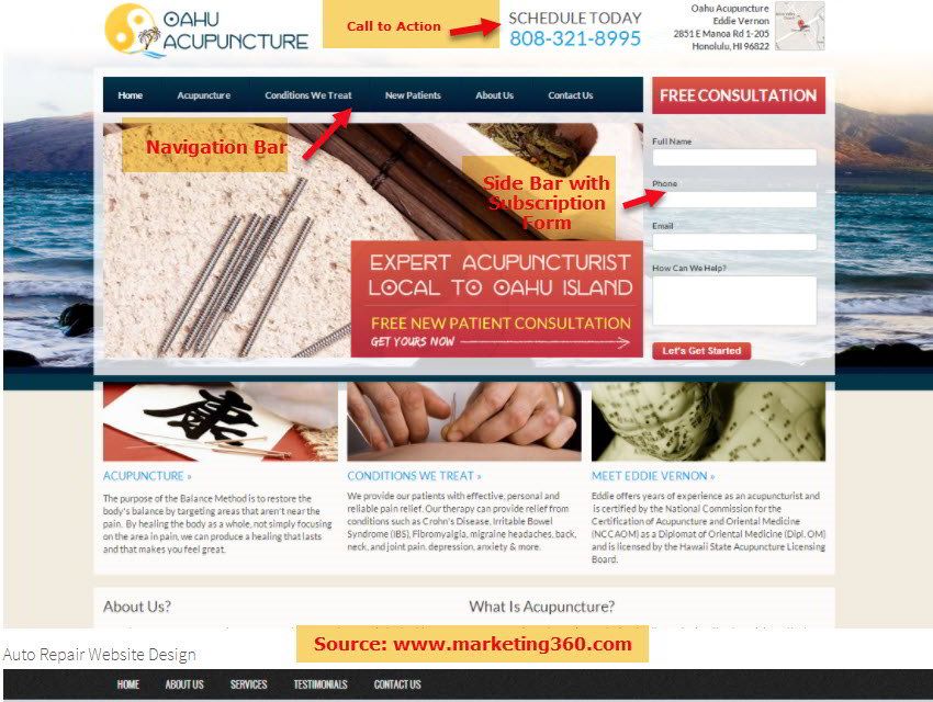 Sample home page design for local business