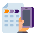 Icon with calendar and hand with mobile phone