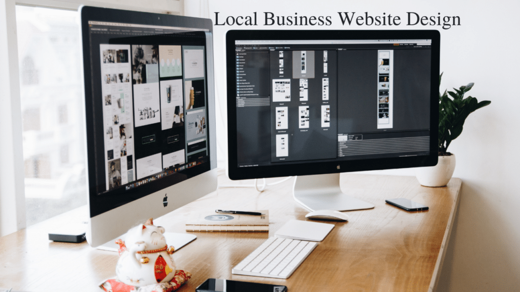 two computer screen set up for local business website design
