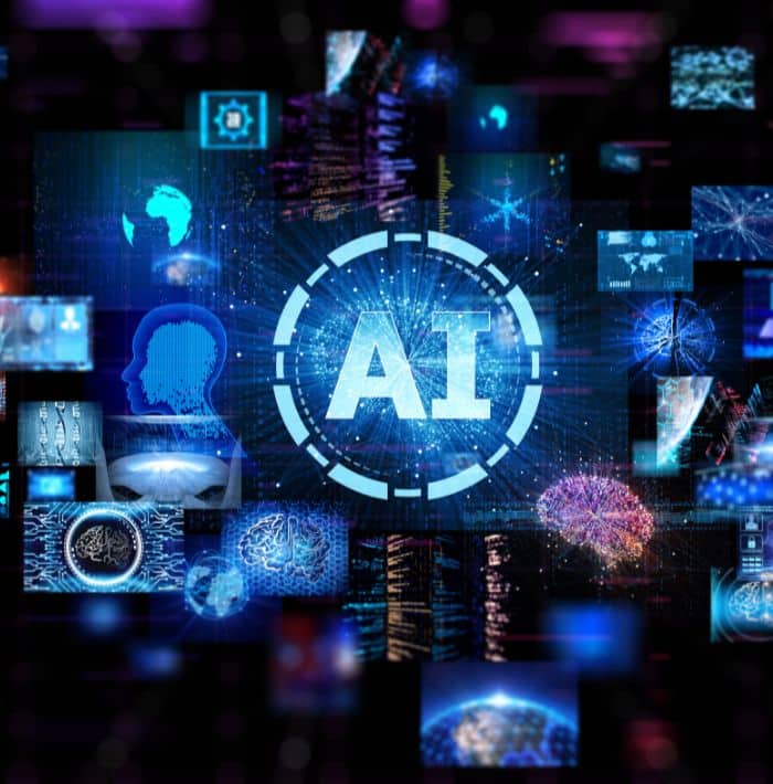 Graphic with "AI" in the middle surrounded by many icons for using AI